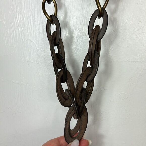 Brown Wood Chain Statement Necklace Jewelry Boho - Picture 2 of 4